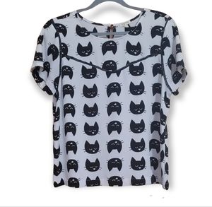 Black Cat Short Sleeve Blouse